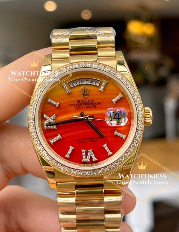 Rolex Day-Date 36mm. Canelian Orange Dial Diamond Dial Yellowgold Ref.128238 RA Factory - Image 3