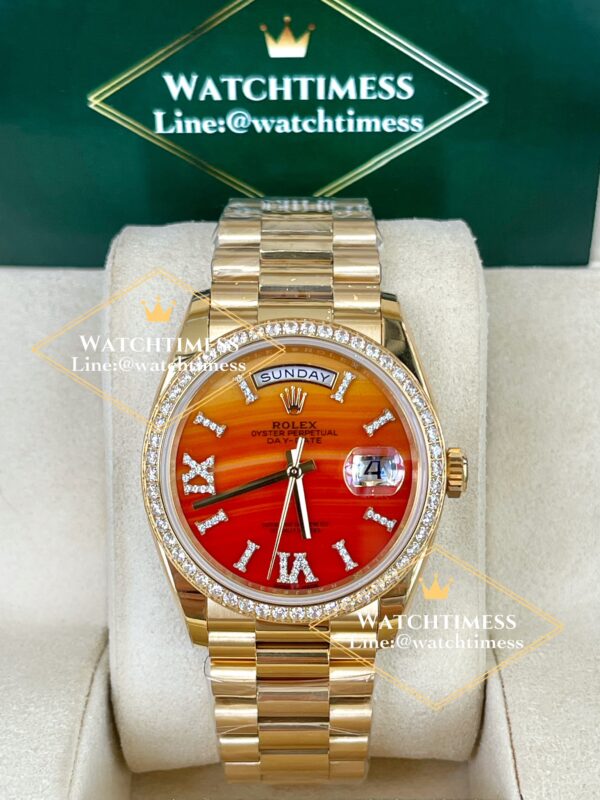 Rolex Day-Date 36mm. Canelian Orange Dial Diamond Dial Yellowgold Ref.128238 RA Factory - Image 7