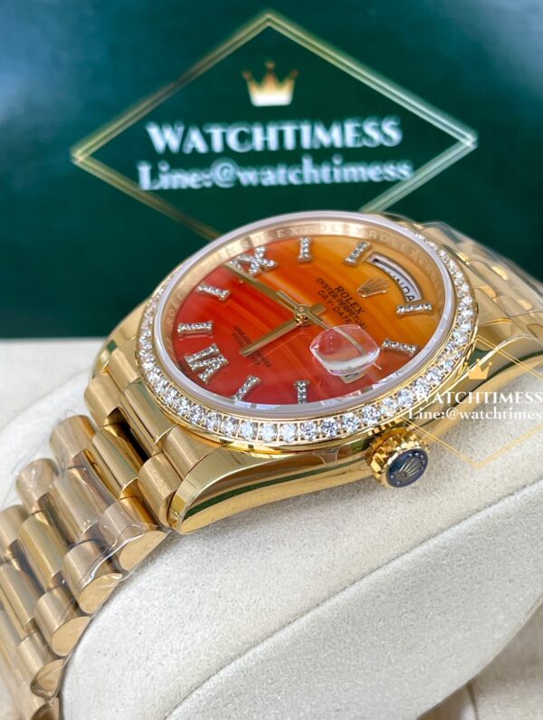 Rolex Day-Date 36mm. Canelian Orange Dial Diamond Dial Yellowgold Ref.128238 RA Factory - Image 8