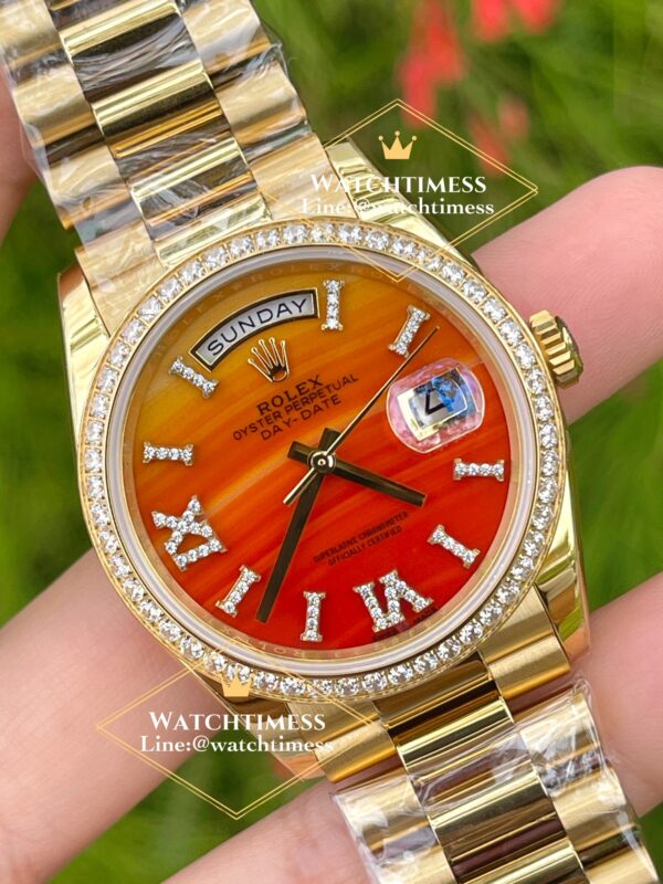 Rolex Day-Date 36mm. Canelian Orange Dial Diamond Dial Yellowgold Ref.128238 RA Factory
