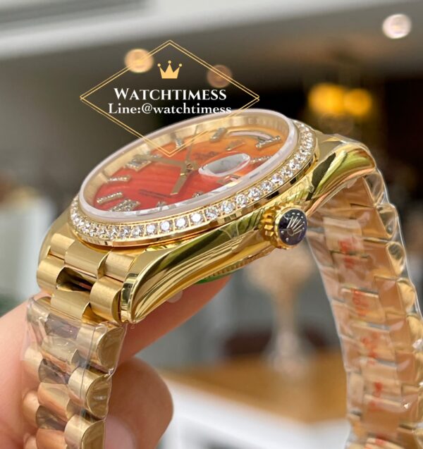 Rolex Day-Date 36mm. Canelian Orange Dial Diamond Dial Yellowgold Ref.128238 RA Factory - Image 6