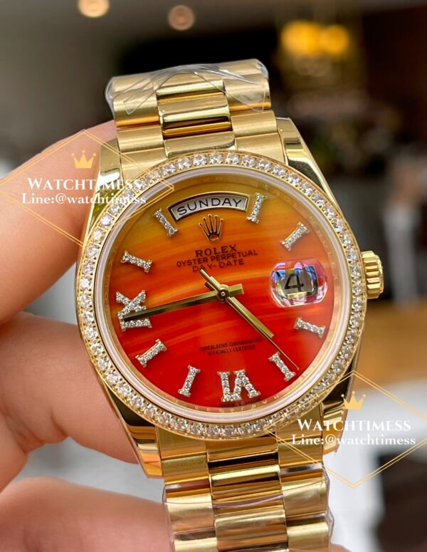 Rolex Day-Date 36mm. Canelian Orange Dial Diamond Dial Yellowgold Ref.128238 RA Factory - Image 4