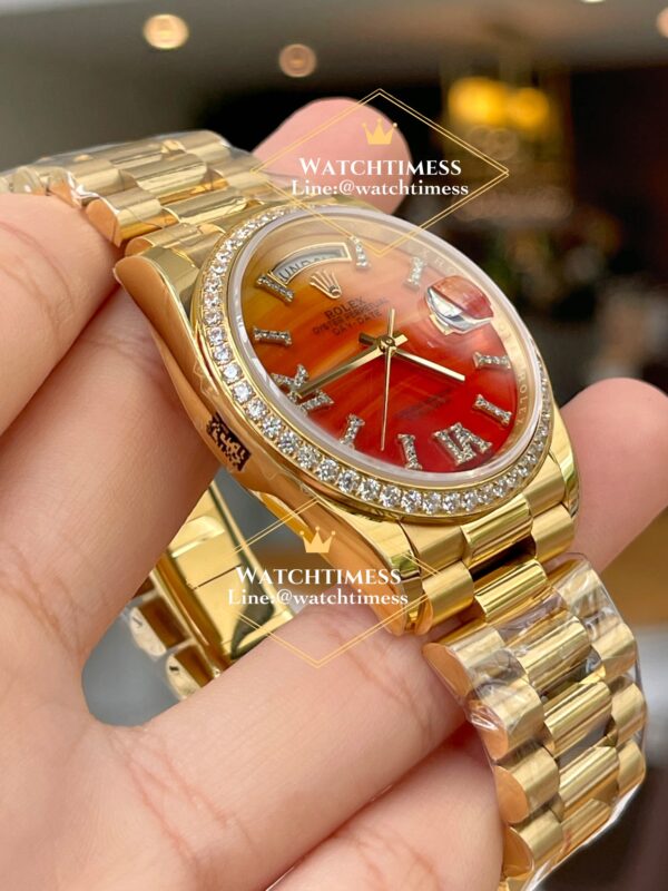 Rolex Day-Date 36mm. Canelian Orange Dial Diamond Dial Yellowgold Ref.128238 RA Factory - Image 5